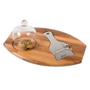 Truffle Serving Set In Walnut With Truffle Slicer Rounded In Stainless Steel, Waved Blade (ambrogio sanelli)